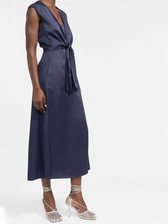 There Was One Dresses & Skirts - There Was One Knot Detail Navy Satin Midi Dress Made in Italy Farfetch 44 8 $520